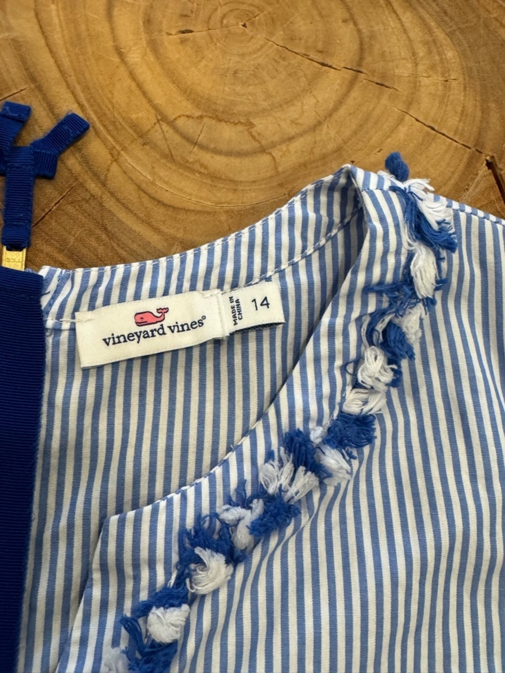 Vineyard Vines Blue & White Striped Sleeveless Dress with Tassel Trim - Picture 3 of 9